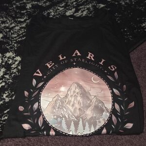 Velaris Mountain Graphic Tee - Black with Pink Design